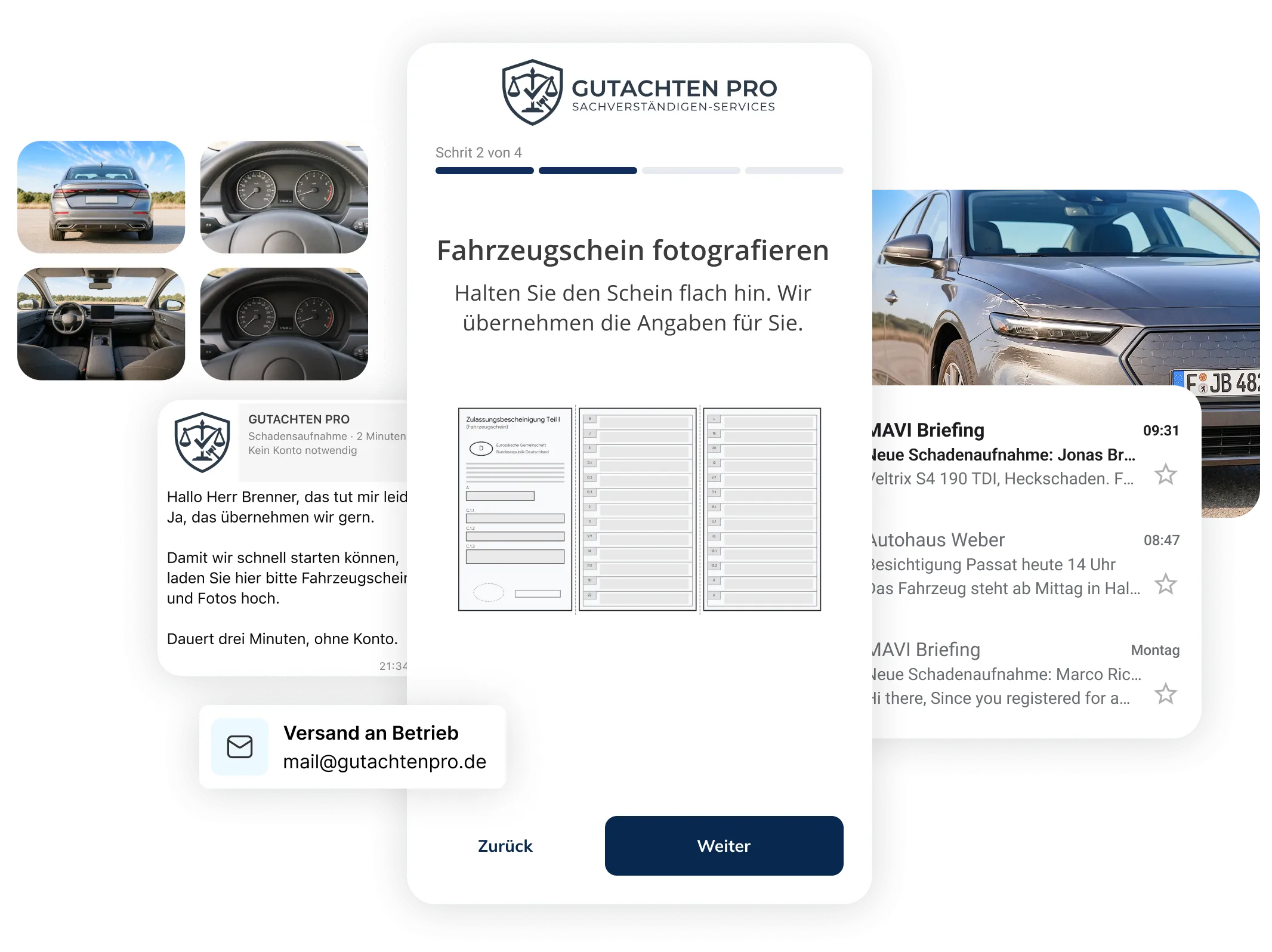 Formular zur Kfz Schadenaufnahme auf einem Smartphone